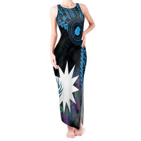 Blue Nauru Tank Maxi Dress Naoero Map With Polynesian Tropical Flowers LT14 Women Blue - Polynesian Pride