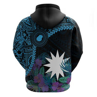 Blue Nauru Zip Hoodie Naoero Map With Polynesian Tropical Flowers LT14 - Polynesian Pride