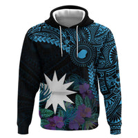 Blue Nauru Zip Hoodie Naoero Map With Polynesian Tropical Flowers LT14 Pullover Hoodie Blue - Polynesian Pride