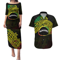 Personalised Nukuoro Atoll Couples Matching Puletasi and Hawaiian Shirt Polynesian Tattoo Curves Reggae Version