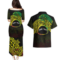 Personalised Nukuoro Atoll Couples Matching Puletasi and Hawaiian Shirt Polynesian Tattoo Curves Reggae Version
