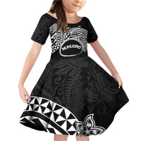 Personalised Pohnpei Nukuoro Micronesia Family Matching Off Shoulder Short Dress and Hawaiian Shirt Polynesian Tattoo Curves Black Version