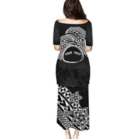 Personalised Pohnpei Nukuoro Micronesia Family Matching Puletasi and Hawaiian Shirt Polynesian Tattoo Curves Black Version