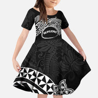 Personalised Pohnpei Nukuoro Micronesia Kid Short Sleeve Dress Polynesian Tattoo Curves Black Version LT14 KID Black - Polynesian Pride