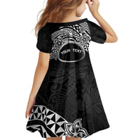 Personalised Pohnpei Nukuoro Micronesia Kid Short Sleeve Dress Polynesian Tattoo Curves Black Version LT14 - Polynesian Pride