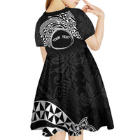 Personalised Pohnpei Nukuoro Micronesia Kid Short Sleeve Dress Polynesian Tattoo Curves Black Version LT14 - Polynesian Pride