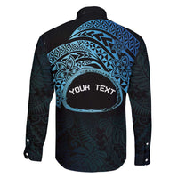 Personalised Pohnpei Nukuoro Micronesia Family Matching Long Sleeve Bodycon Dress and Hawaiian Shirt Polynesian Tattoo Curves Blue Version LT14 - Polynesian Pride