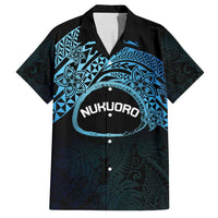 Personalised Pohnpei Nukuoro Micronesia Family Matching Tank Maxi Dress and Hawaiian Shirt Polynesian Tattoo Curves Blue Version LT14 Dad's Shirt - Short Sleeve Blue - Polynesian Pride