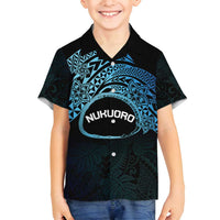 Personalised Pohnpei Nukuoro Micronesia Family Matching Tank Maxi Dress and Hawaiian Shirt Polynesian Tattoo Curves Blue Version LT14 Son's Shirt Blue - Polynesian Pride