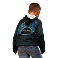 Personalised Pohnpei Nukuoro Micronesia Kid Hoodie Polynesian Tattoo Curves Blue Version