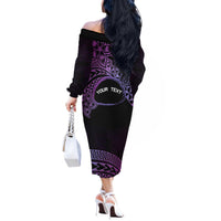 Personalised Pohnpei Nukuoro Micronesia Off The Shoulder Long Sleeve Dress Polynesian Tattoo Curves Purple Version LT14 - Polynesian Pride
