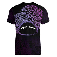 Personalised Pohnpei Nukuoro Micronesia Women V-Neck T-Shirt Polynesian Tattoo Curves Purple Version LT14 - Polynesian Pride
