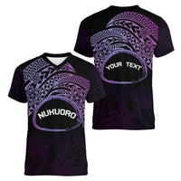 Personalised Pohnpei Nukuoro Micronesia Women V-Neck T-Shirt Polynesian Tattoo Curves Purple Version LT14 - Polynesian Pride