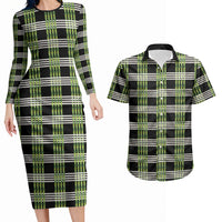 Aloha Hawaii Pakalana Pikake Lei Couples Matching Long Sleeve Bodycon Dress and Hawaiian Shirt Palaka Inspired Hawaiian-plaid Black