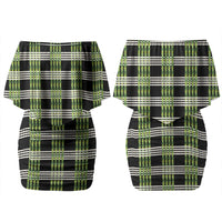 Aloha Hawaii Pakalana Pikake Lei Couples Matching Off Shoulder Short Dress and Long Sleeve Button Shirt Palaka Inspired Hawaiian-plaid Black