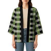 Aloha Hawaii Pakalana Pikake Lei Kimono Palaka Inspired Hawaiian-plaid Black