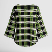 Aloha Hawaii Pakalana Pikake Lei Kimono Sleeve Blouse Palaka Inspired Hawaiian-plaid Black