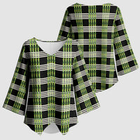 Aloha Hawaii Pakalana Pikake Lei Kimono Sleeve Blouse Palaka Inspired Hawaiian-plaid Black