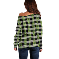 Aloha Hawaii Pakalana Pikake Lei Off Shoulder Sweater Palaka Inspired Hawaiian-plaid Black