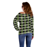 Aloha Hawaii Pakalana Pikake Lei Off Shoulder Sweater Palaka Inspired Hawaiian-plaid Black