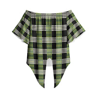 Aloha Hawaii Pakalana Pikake Lei Off Shoulder Wrap Waist Top Palaka Inspired Hawaiian-plaid Black