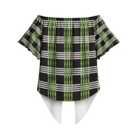 Aloha Hawaii Pakalana Pikake Lei Off Shoulder Wrap Waist Top Palaka Inspired Hawaiian-plaid Black
