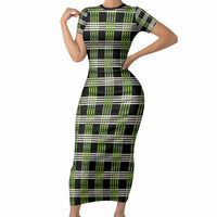 Aloha Hawaii Pakalana Pikake Lei Short Sleeve Bodycon Dress Palaka Inspired Hawaiian-plaid Black
