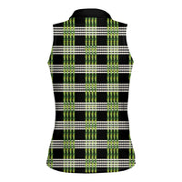 Aloha Hawaii Pakalana Pikake Lei Women Sleeveless Polo Shirt Palaka Inspired Hawaiian-plaid Black