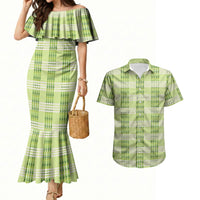 Aloha Hawaii Pakalana Pikake Lei Couples Matching Mermaid Dress and Hawaiian Shirt Palaka Inspired Hawaiian-plaid Pastel Green