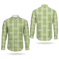 Aloha Hawaii Pakalana Pikake Lei Couples Matching Off Shoulder Maxi Dress and Long Sleeve Button Shirt Palaka Inspired Hawaiian-plaid Pastel Green