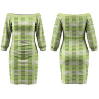 Aloha Hawaii Pakalana Pikake Lei Couples Matching Off The Shoulder Long Sleeve Dress and Hawaiian Shirt Palaka Inspired Hawaiian-plaid Pastel Green