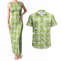 Aloha Hawaii Pakalana Pikake Lei Couples Matching Tank Maxi Dress and Hawaiian Shirt Palaka Inspired Hawaiian-plaid Pastel Green