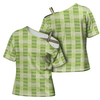 Aloha Hawaii Pakalana Pikake Lei Cross Shoulder Shirt Palaka Inspired Hawaiian-plaid Pastel Green