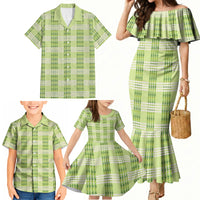 Aloha Hawaii Pakalana Pikake Lei Family Matching Mermaid Dress and Hawaiian Shirt Palaka Inspired Hawaiian-plaid Pastel Green