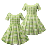 Aloha Hawaii Pakalana Pikake Lei Family Matching Off The Shoulder Long Sleeve Dress and Hawaiian Shirt Palaka Inspired Hawaiian-plaid Pastel Green