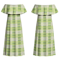 Aloha Hawaii Pakalana Pikake Lei Family Matching Off Shoulder Maxi Dress and Hawaiian Shirt Palaka Inspired Hawaiian-plaid Pastel Green