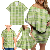 Aloha Hawaii Pakalana Pikake Lei Family Matching Off Shoulder Short Dress and Hawaiian Shirt Palaka Inspired Hawaiian-plaid Pastel Green