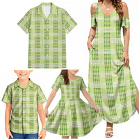 Aloha Hawaii Pakalana Pikake Lei Family Matching Summer Maxi Dress and Hawaiian Shirt Palaka Inspired Hawaiian-plaid Pastel Green