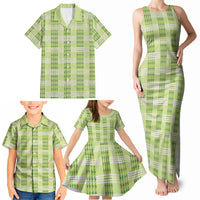 Aloha Hawaii Pakalana Pikake Lei Family Matching Tank Maxi Dress and Hawaiian Shirt Palaka Inspired Hawaiian-plaid Pastel Green