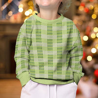 Aloha Hawaii Pakalana Pikake Lei Kid Ugly Christmas Sweater Palaka Inspired Hawaiian-plaid Pastel Green