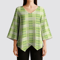 Aloha Hawaii Pakalana Pikake Lei Kimono Sleeve Blouse Palaka Inspired Hawaiian-plaid Pastel Green