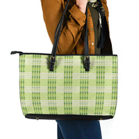 Aloha Hawaii Pakalana Pikake Lei Leather Tote Bag Palaka Inspired Hawaiian-plaid Pastel Green