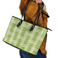 Aloha Hawaii Pakalana Pikake Lei Leather Tote Bag Palaka Inspired Hawaiian-plaid Pastel Green