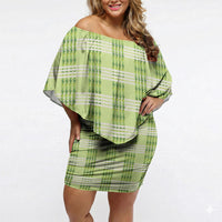 Aloha Hawaii Pakalana Pikake Lei Off Shoulder Short Dress Palaka Inspired Hawaiian-plaid Pastel Green