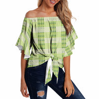 Aloha Hawaii Pakalana Pikake Lei Off Shoulder Wrap Waist Top Palaka Inspired Hawaiian-plaid Pastel Green
