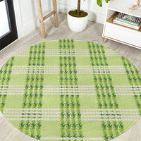 Aloha Hawaii Pakalana Pikake Lei Round Carpet Palaka Inspired Hawaiian-plaid Pastel Green