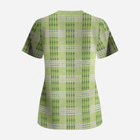 Aloha Hawaii Pakalana Pikake Lei Scrub Top Palaka Inspired Hawaiian-plaid Pastel Green