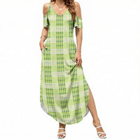 Aloha Hawaii Pakalana Pikake Lei Summer Maxi Dress Palaka Inspired Hawaiian-plaid Pastel Green