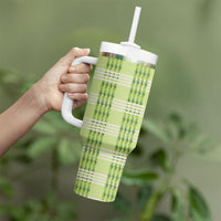 Aloha Hawaii Pakalana Pikake Lei Tumbler With Handle Palaka Inspired Hawaiian-plaid Pastel Green