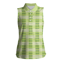Aloha Hawaii Pakalana Pikake Lei Women Sleeveless Polo Shirt Palaka Inspired Hawaiian-plaid Pastel Green